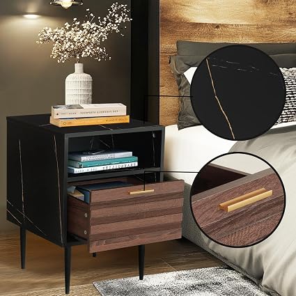 🌰 Walnut Nightstand Table 🛏️ | Modern Bedside Storage Cabinet ✨ | Bedroom Organizer Drawer 📦